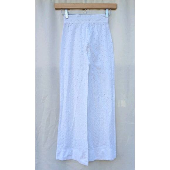 Juniors White High Rise Wide Leg Swim Cover Pants 5/6 Boho Beach Eyelet Coastal - Picture 3 of 7
